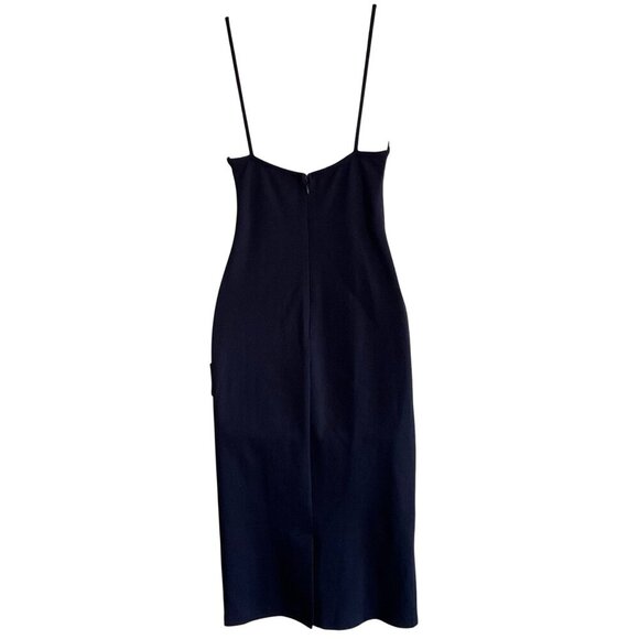 NWT Lulus Navy Blue Midi Bodycon Dress Size S knee length stretch spaghetti - Picture 9 of 10